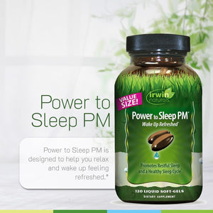 Irwin Naturals Power to Sleep PM – Natural Sleep Aid with Melatonin, Ashwagandha, Valerian, GABA & L-Theanine – Promotes Relaxation, Restful Sleep & Healthy Sleep Cycle – 120 Liquid Soft-Gels