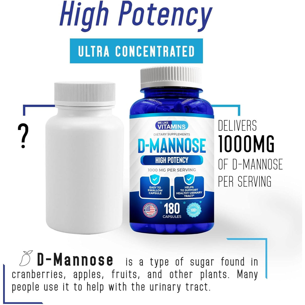 We like Vitamins D-Mannose 1000Mg Capsules - 180 Easy to Swallow Veggie Capsules - Cranberry D Mannose Supplement Helps Support Bladder and Urinary Tract Health