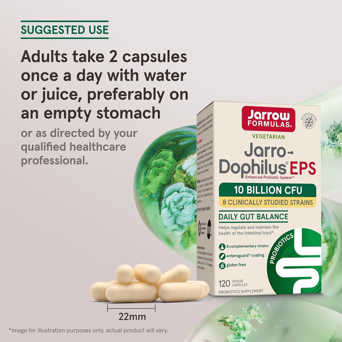 Jarrow Formulas Jarro Dophilus Probiotics 10 Billion CFU - Probiotic Supplement Capsules for Digestive Health & Gut Health for Women and Men, 120 Veggie Capsules, up to 60 Days, Shelf Stable