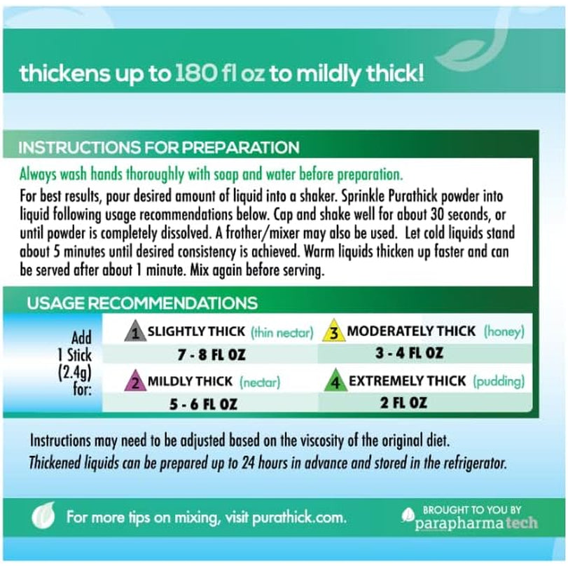 Natural Thickener Box of 30 Individual Serving Sticks, Thickens Hot and Cold Liquids for People with Dysphagia (1 Box)