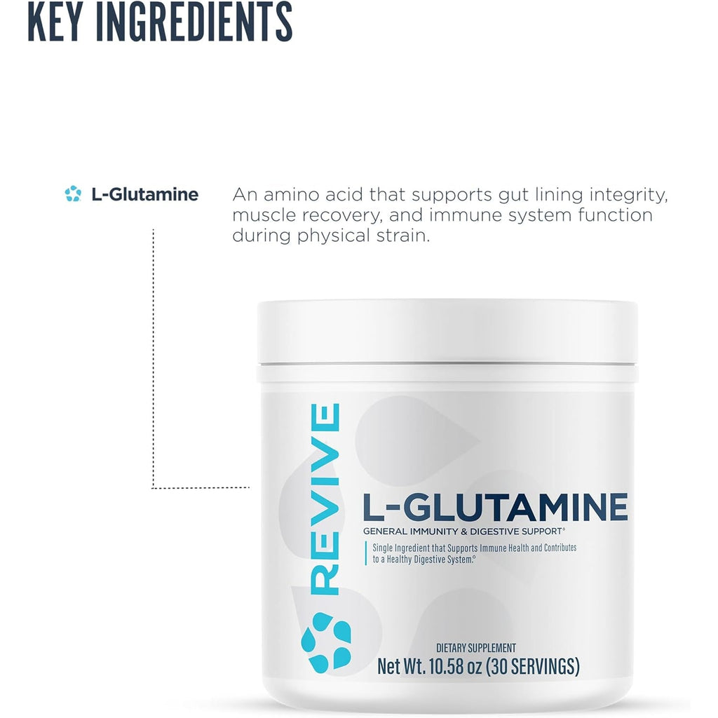 Revive MD Gut L-Glutamine Powder – Muscle Recovery & Immune Support Supplement for Adults – Promotes Digestive Health, Reduces Muscle Soreness & Supports Immunity – Vegan (30 Servings)