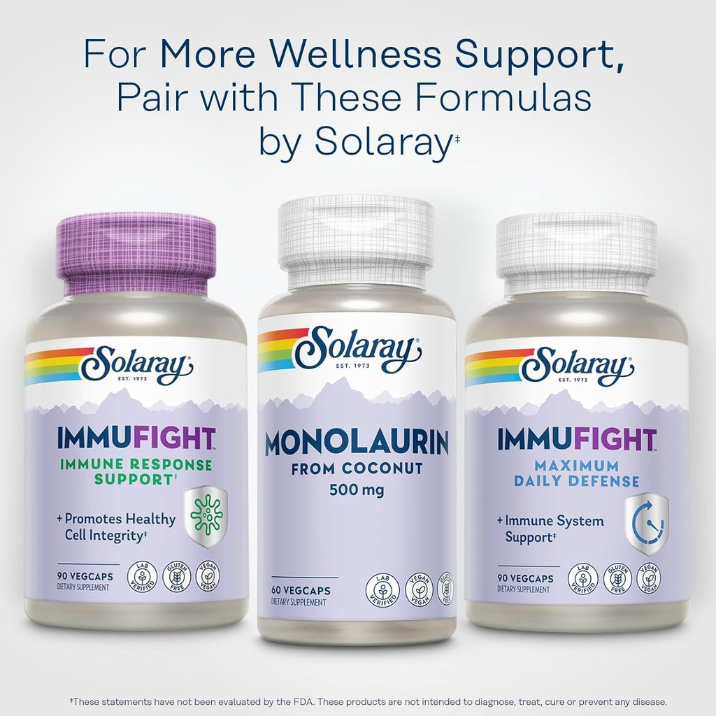 SOLARAY Monolaurin 500Mg from Natural Coconut - Monolaurin Supplement for Powerful Nutritive Support - Lab Verified - 60 Servings, 60 Vegcaps