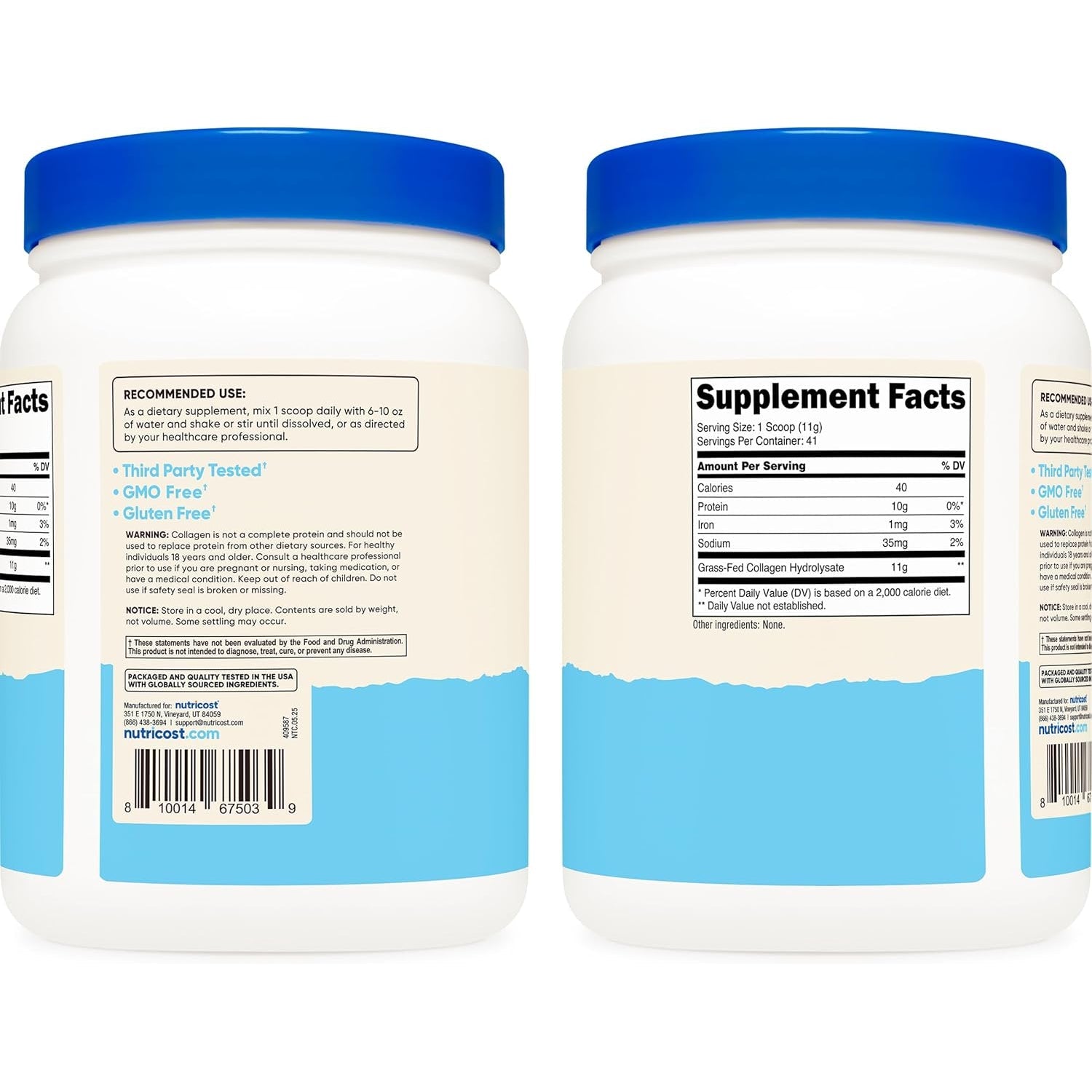 Nutricost Collagen Peptides Powder 1LB (454 G) - Grass Fed Bovine Collagen Hydrolysate (Unflavored)