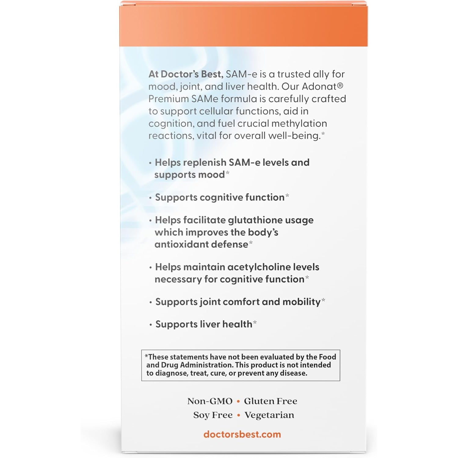 Doctor'S Best Sam-E 400 Mg, Vegan, Gluten Free, Soy Free, Mood and Joint Support, 60 Enteric Coated Tablets