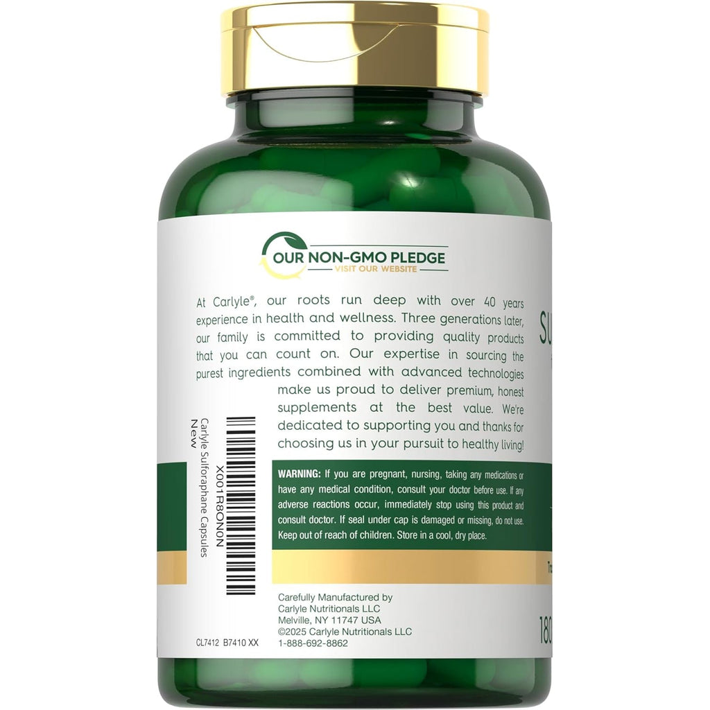 Carlyle Sulforaphane Supplement | 400 Mcg | from Broccoli Seed Extract | 180 Capsules | Traditional Herbal Supplement | Non-Gmo and Gluten Free Formula