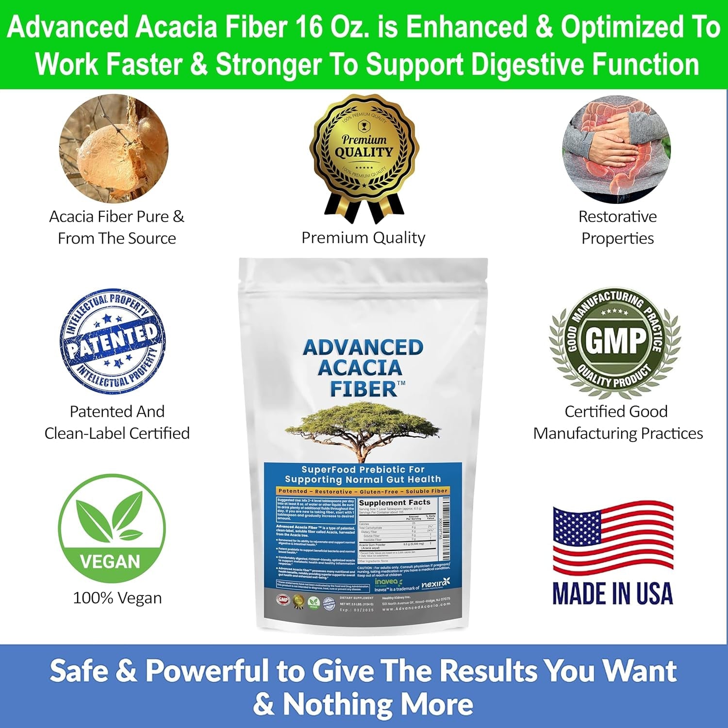 Advanced Acacia Fiber Powder 2.5 Ibs (40Oz) Organic Soluble Fiber Leaky Gut Repair Powder. Natural Supplement Prebiotic for Gut Repair