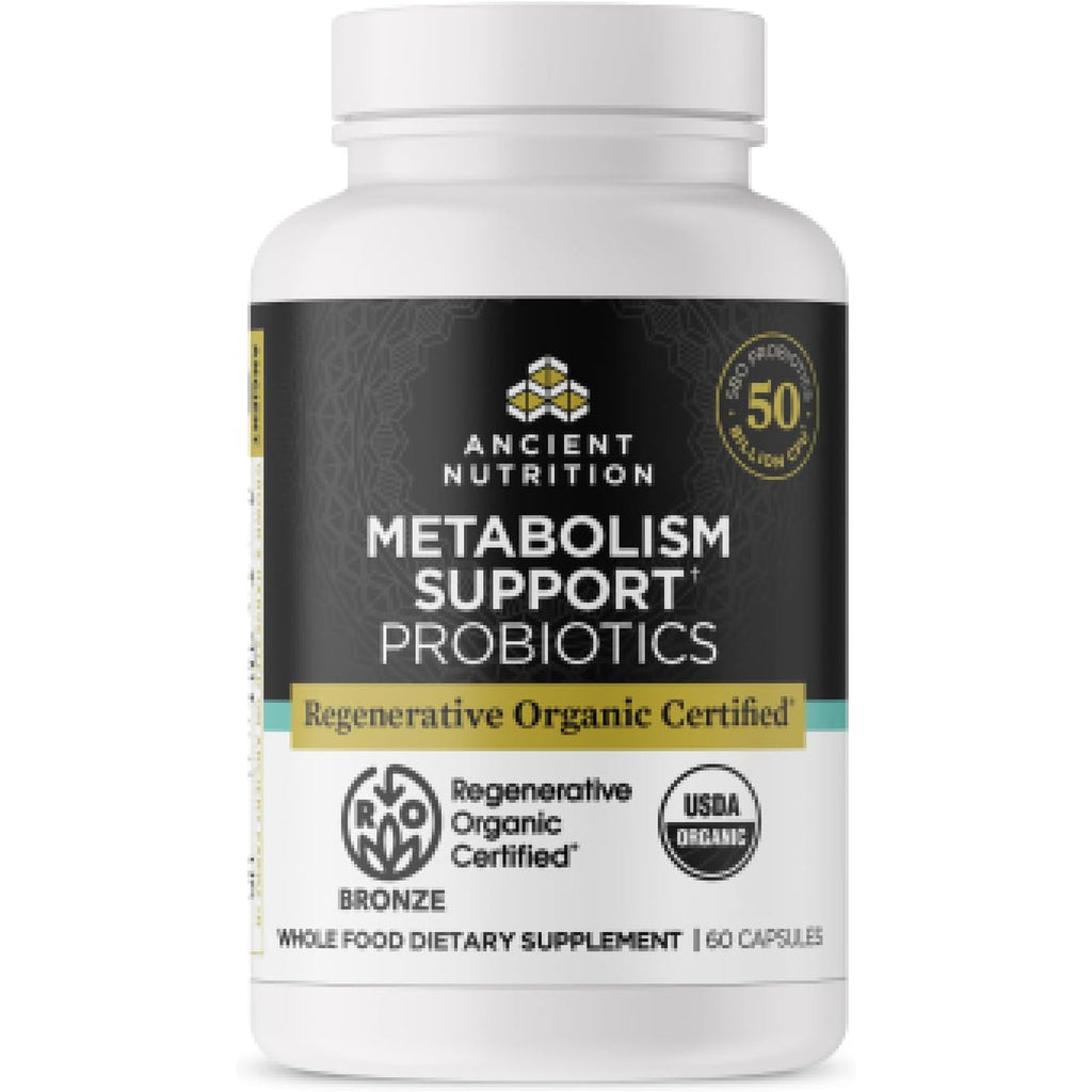 Ancient Nutrition Regenerative Organic Certified Probiotics for Metabolism Support, Healthy Digestion and Immune System Function Support, 50 Billion Cfus* per Serving, 60 Count