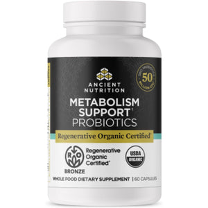 Ancient Nutrition Regenerative Organic Certified Probiotics for Metabolism Support, Healthy Digestion and Immune System Function Support, 50 Billion Cfus* per Serving, 60 Count