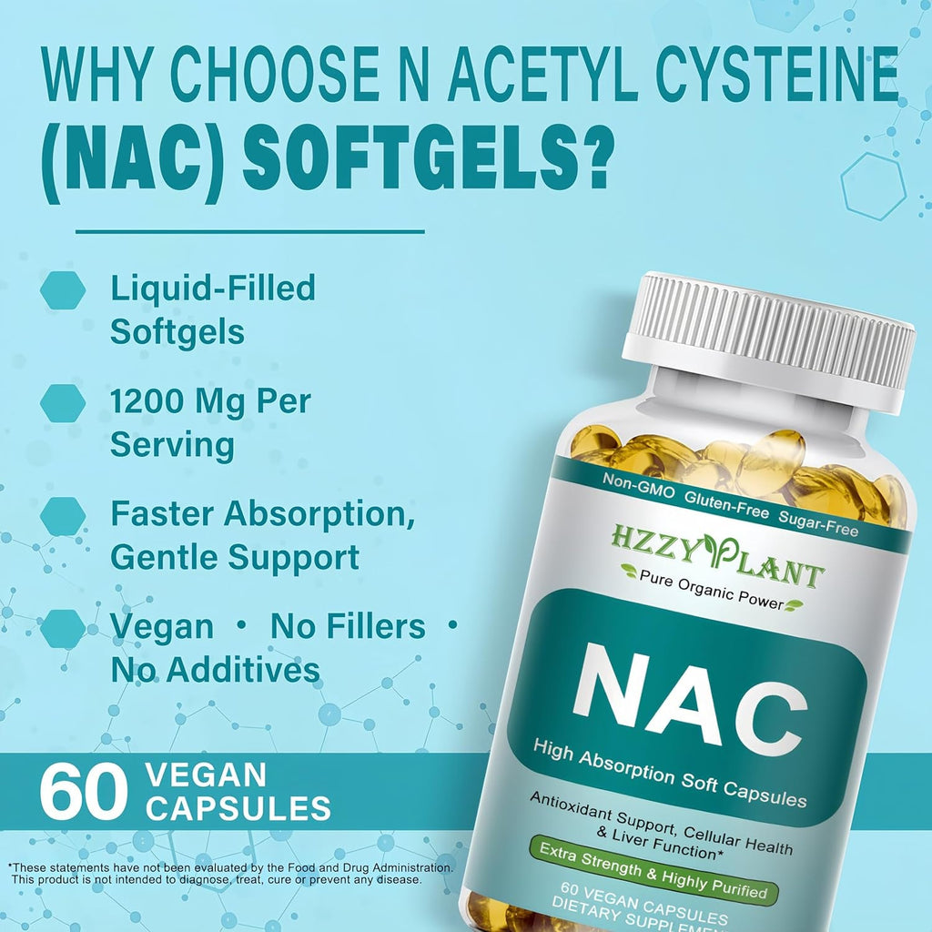 NAC Supplement - NAC Softgels for Antioxidant, Immune, Respiratory, Liver Health Support - High Absorption NAC Supplement N Acetyl Cysteine 1200Mg - Non-Gmo, Gluten-Free, Vegan - 2 Month Supply