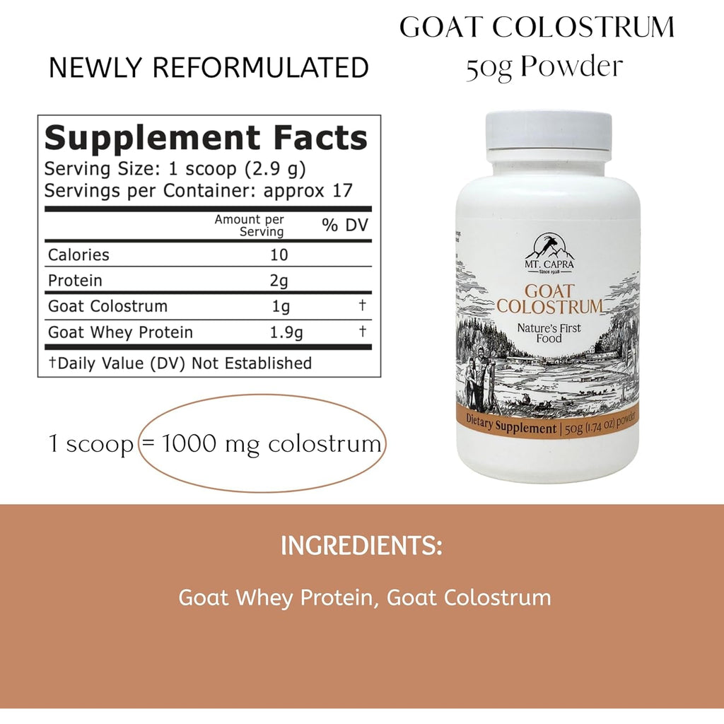 Mt. Capra Goat Colostrum | for Healthy Immune System, Gut, and Athletic Performance | Grass-Fed, High in Immunoglobulins | 17 Servings - 50 Grams