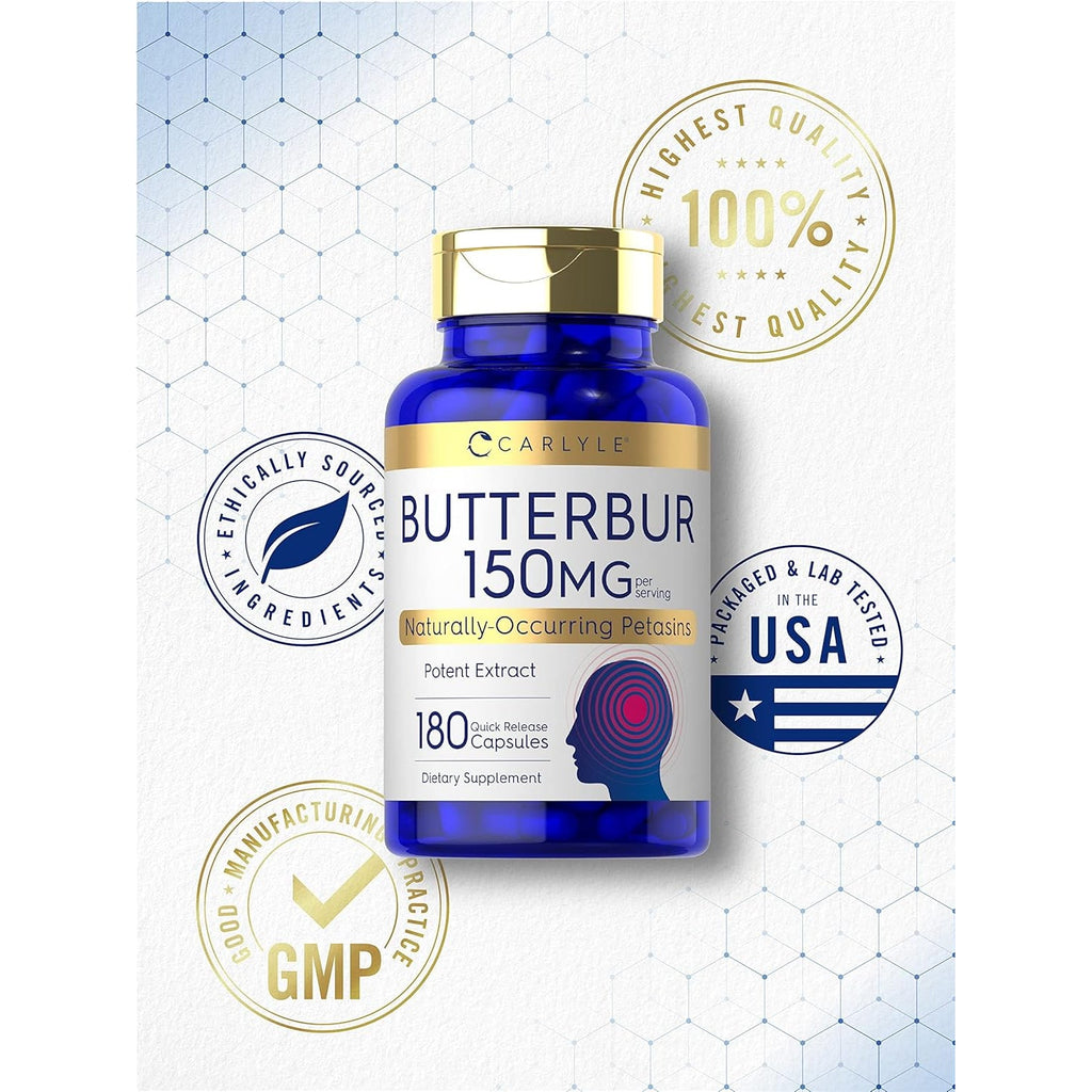 Carlyle Butterbur Supplement 150 Mg | 180 Capsules | PA Free Root Extract | Petasites Hybridus | Non-Gmo and Gluten Free