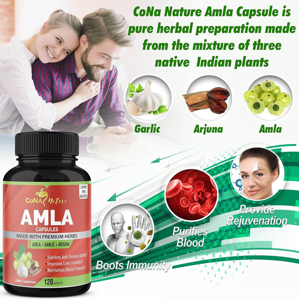 Organic Amla Capsules 2250Mg & Arjuna, Garlic |Natural Vitamin C Supplements, High Antioxidants, Rejuvenator |Supports Immunity, Energy Booster |Gluten Free Vegan India Amalaki Extract Fruit, 120 Caps