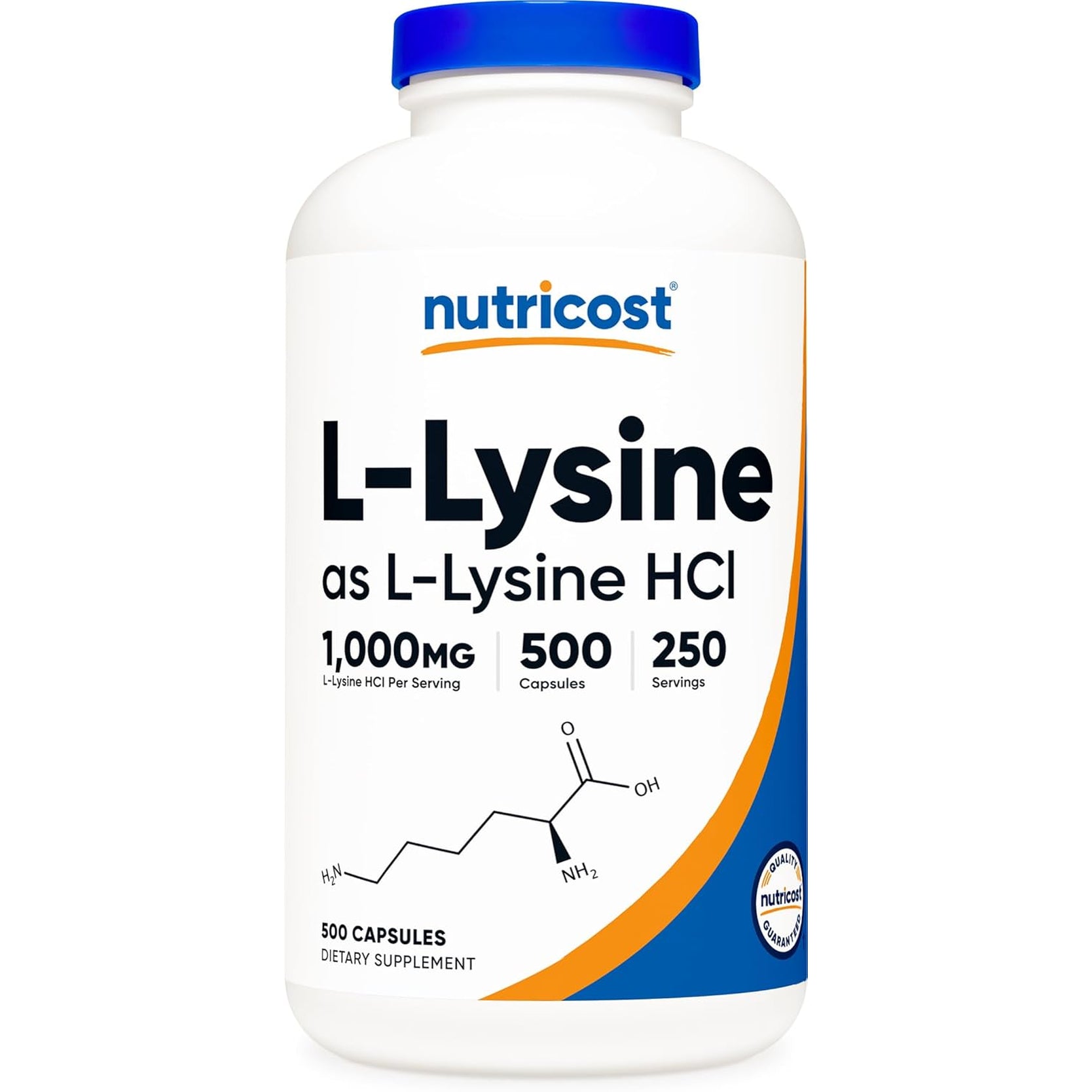 Nutricost L-Lysine 1000Mg per Serving, 250 Servings, 500 Capsules - Gluten Free, Non-Gmo, 500Mg per Capsule