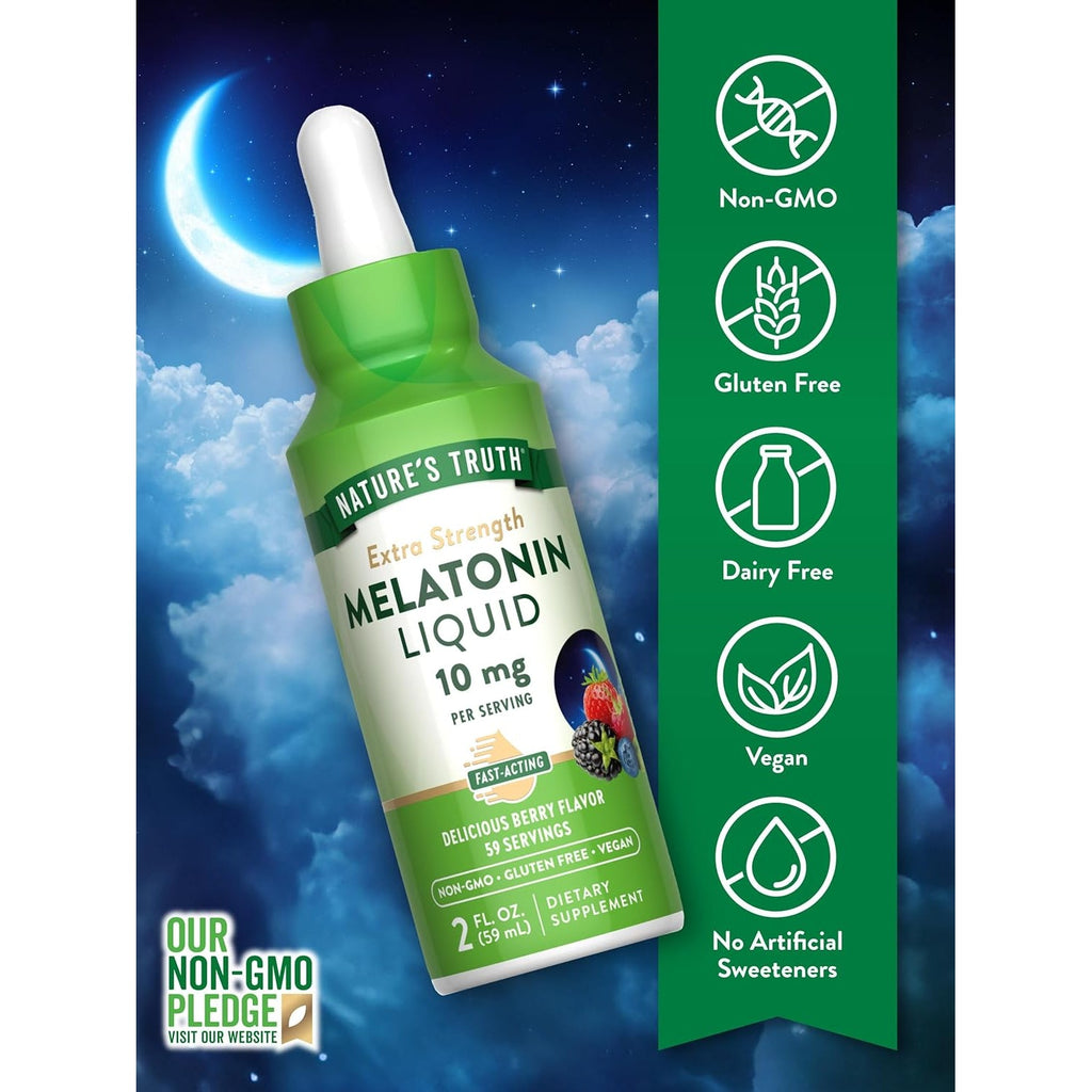 Nature'S Truth Melatonin Liquid | 10 Mg | 2 Fl Oz Maximum Strength for Adults | Berry Flavor | Vegan, Non-Gmo & Gluten Free Supplement