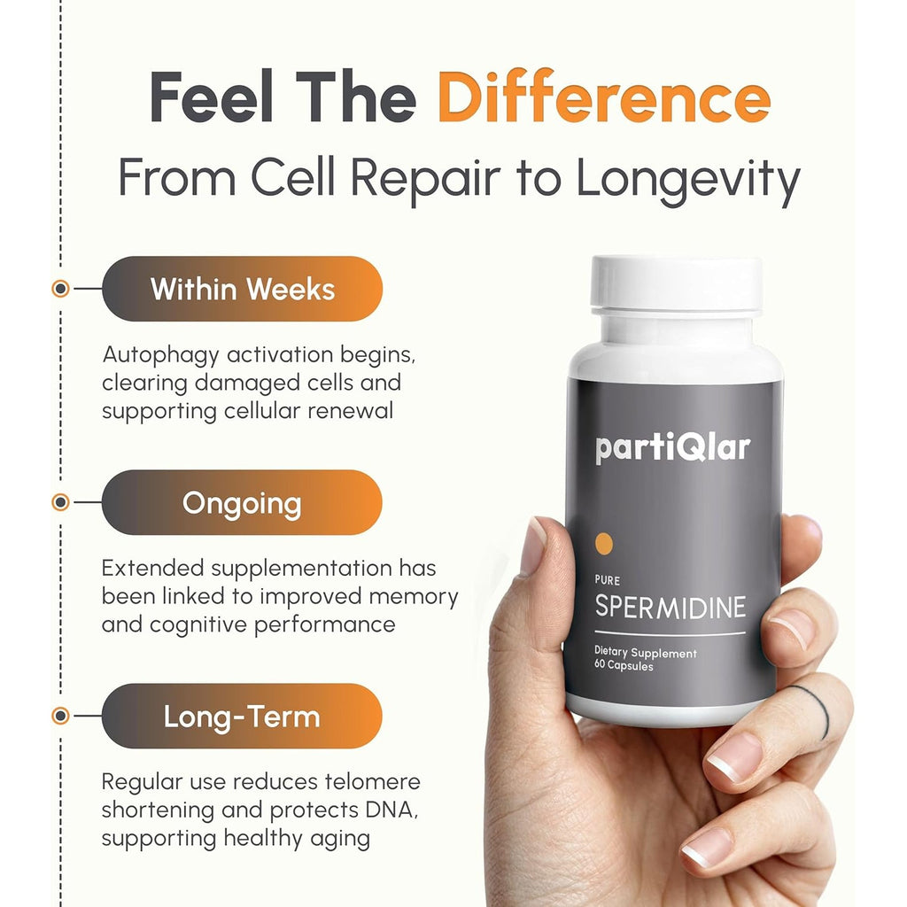 Partiqlar Spermidine Supplement 8Mg - High Purity Wheat Germ Extract for Autophagy & Cellular Renewal - Advanced Anti-Aging & Longevity Support - 60 Veggie Capsules
