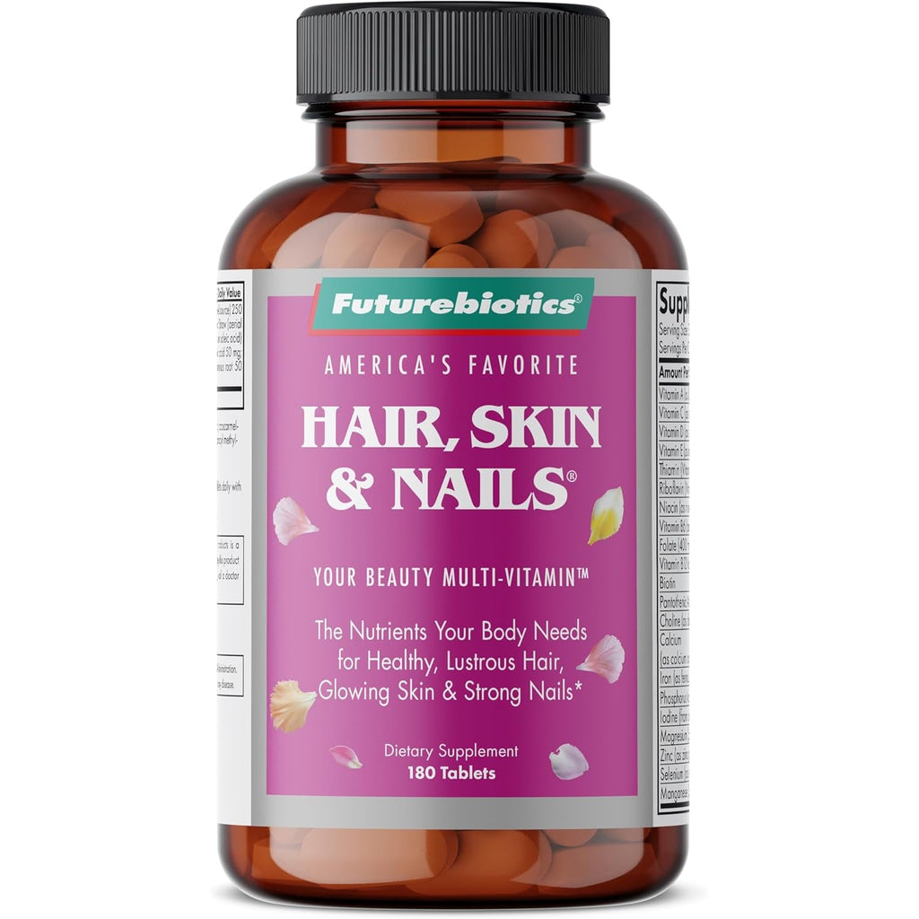 Futurebiotics Hair, Skin & Nails Beauty Multivitamin with Biotin, Hair Vitamins and Skin Vitamins That Promote Healthy Hair and Nail, 180 Tablets