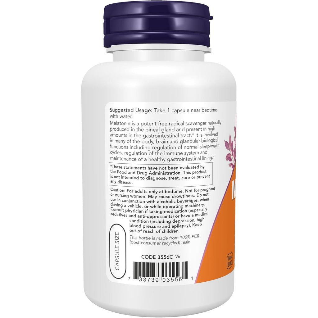 NOW Foods Supplements, Melatonin 5 Mg, Free Radical Scavenger*, Healthy Sleep Cycle*, 180 Count (Pack of 1)