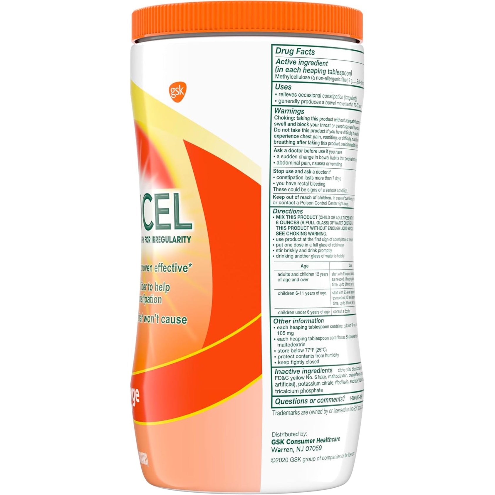 CITRUCEL Fiber Powder for Occasional Constipation Relief, Methylcellulose Fiber Powder, Orange Flavor - 30 Ounces