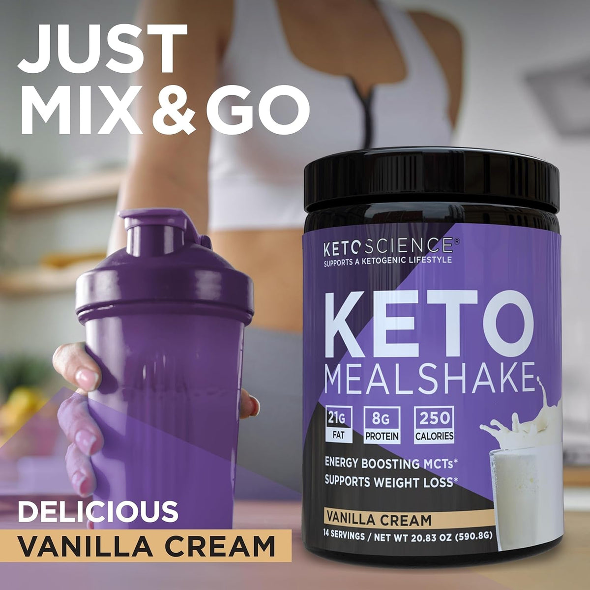 Keto Science Ketogenic Meal Shake Vanilla Dietary Supplement, Keto Protein, Rich in Mcts and Protein, Packed with Collagen, Vitamins and Minerals, Keto and Paleo Friendly, Weight Loss, (14 Servings), 20.49 Oz