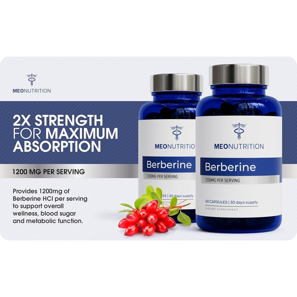 Berberine Supplement 1200Mg HCI - 60 Capsules, 3Rd Party Lab Tested, Non-Gmo, GMP Certified - Supports Metabolic Health & Overall Wellness