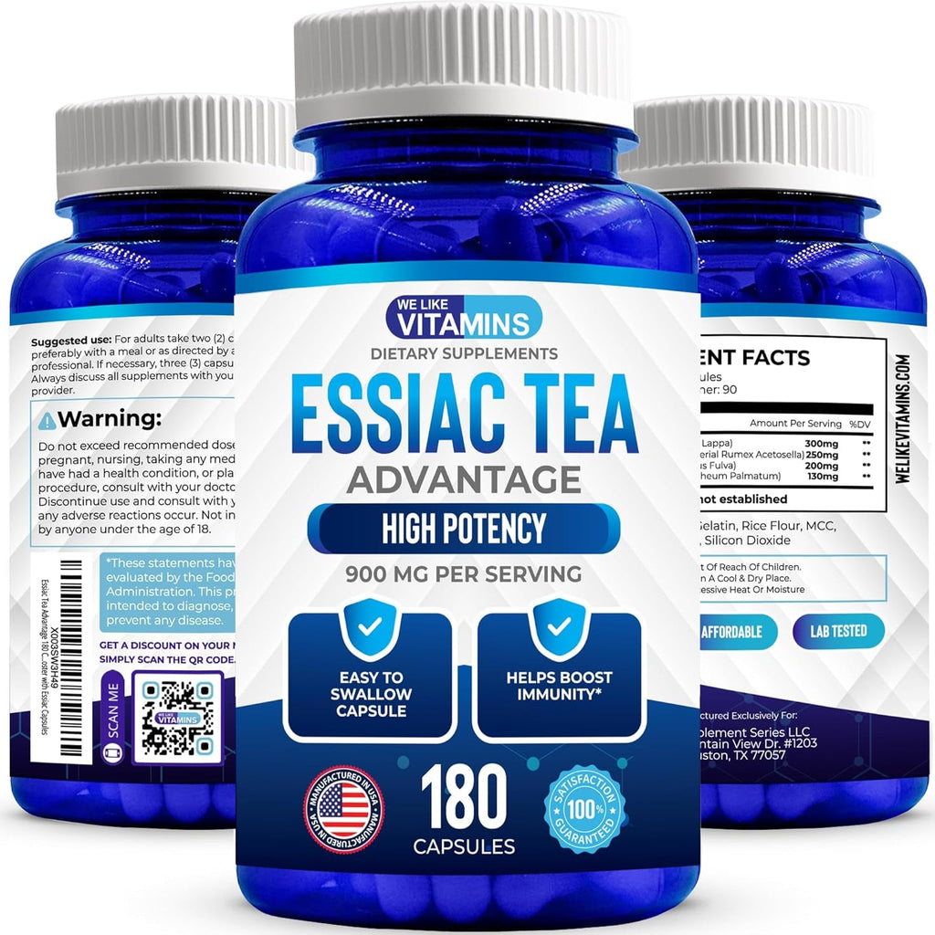 We like Vitamins Essiac Tea Capsules - 180 Count Immune Support Supplement with Burdock, Sheep Sorrel, Slippery Elm & Turkey Rhubarb - Genuine Essiac Tea 900Mg Daily Dose
