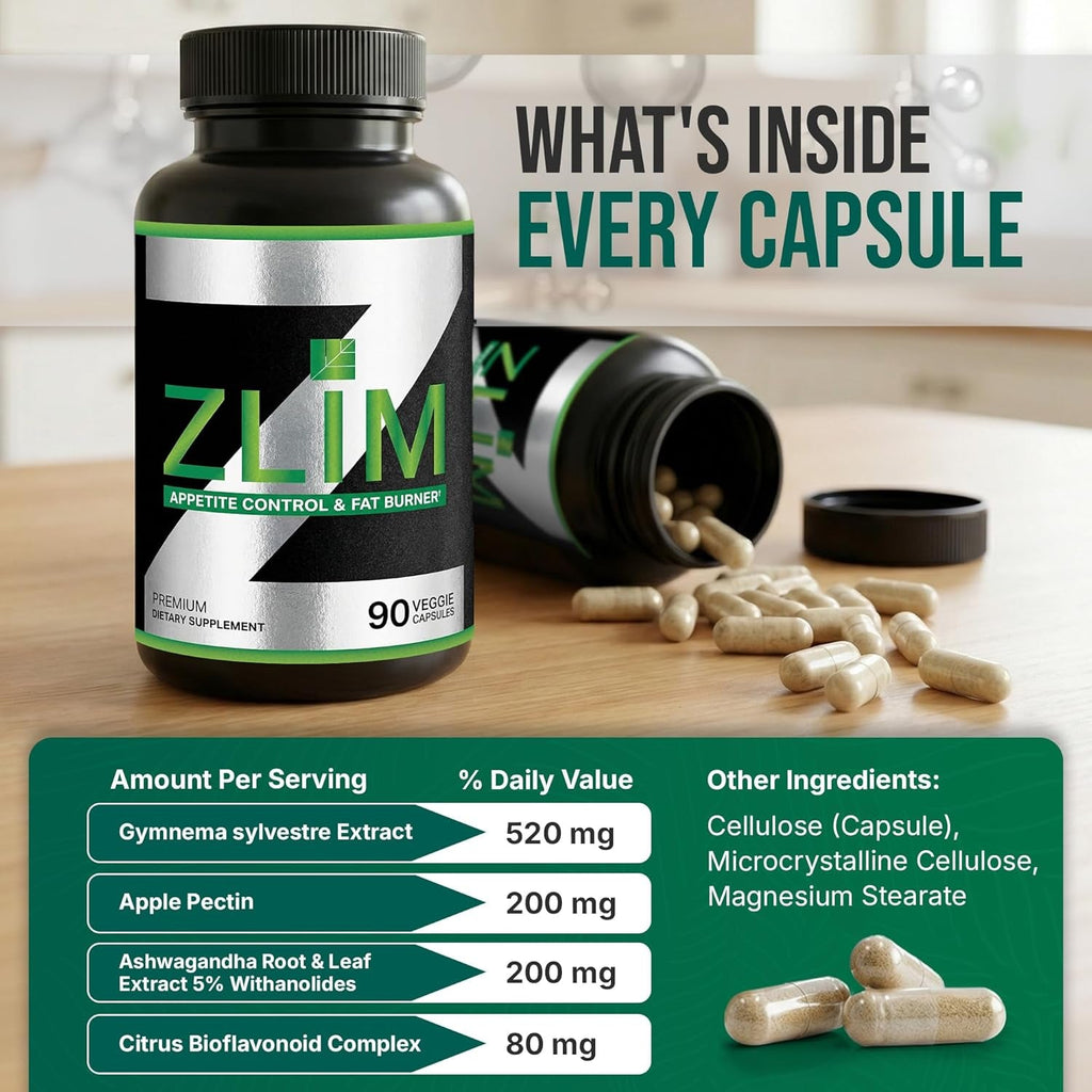 Dr. Zisman ZLIM Fiber Capsules – Fiber Supplement for Digestive & Gut Health Support – Apple Pectin, Gymnema Sylvestre & Ashwagandha – Plant-Based Dietary Supplement – 90 Veggie Capsules