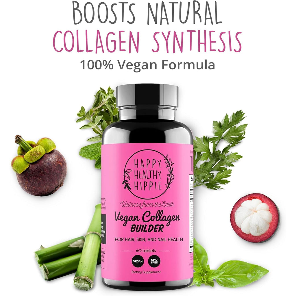 Vegan Collagen Booster - Plant-Based Supplement for Hair, Skin, Nails + Connective Tissue - Hyaluronic Acid, L-Lysine, Gotu Kola - Vegetarian Collagen Builder - Non-Gmo, Vegan, Gluten-Free, 60 Ct