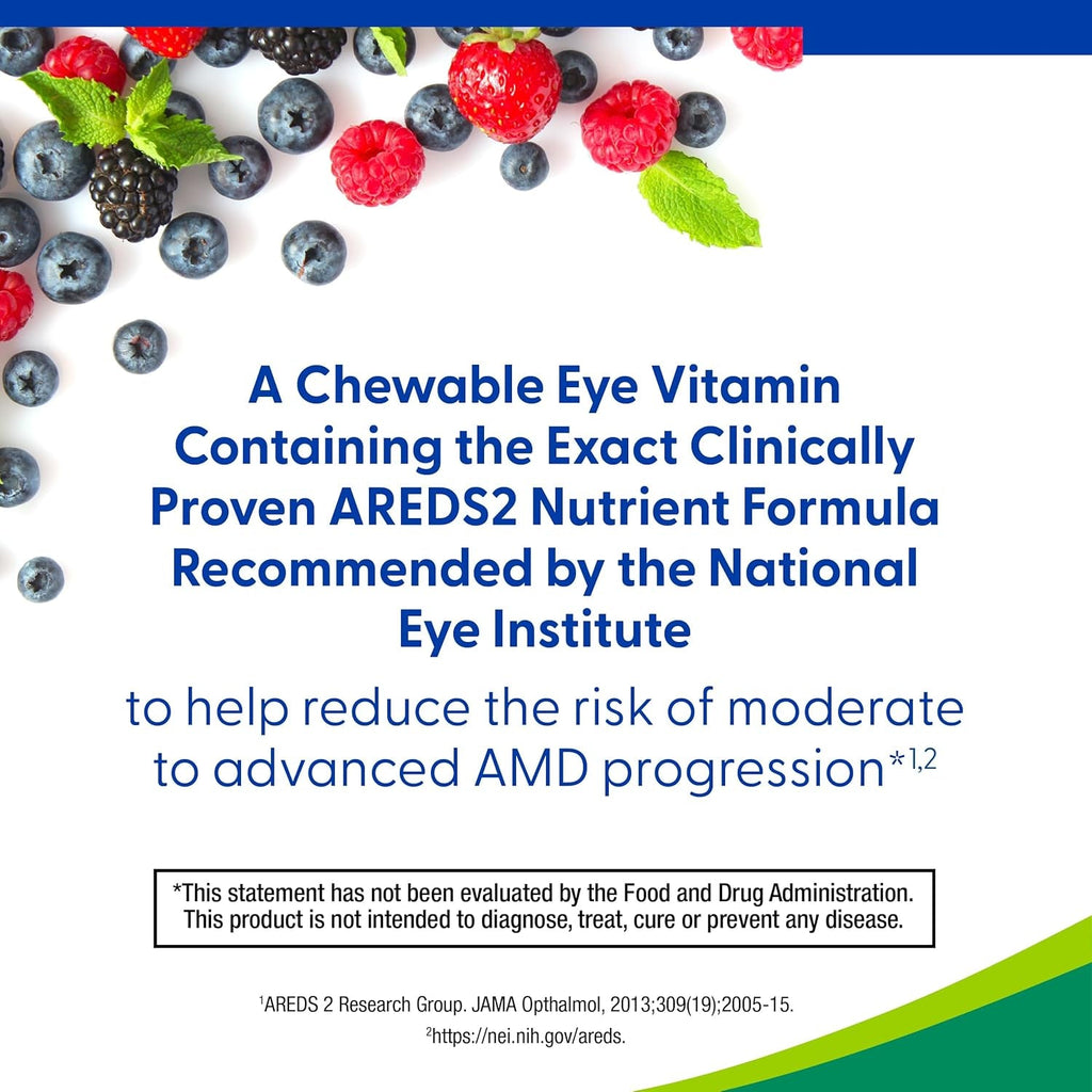 Preservision AREDS 2 Eye Vitamins, #1 Eye Doctor Recommended Brand, Chewable Lutein and Zeaxanthin Supplement with Vitamin C, Vitamin E,Zinc, and Copper, Mixed Berry, 60 Tablets