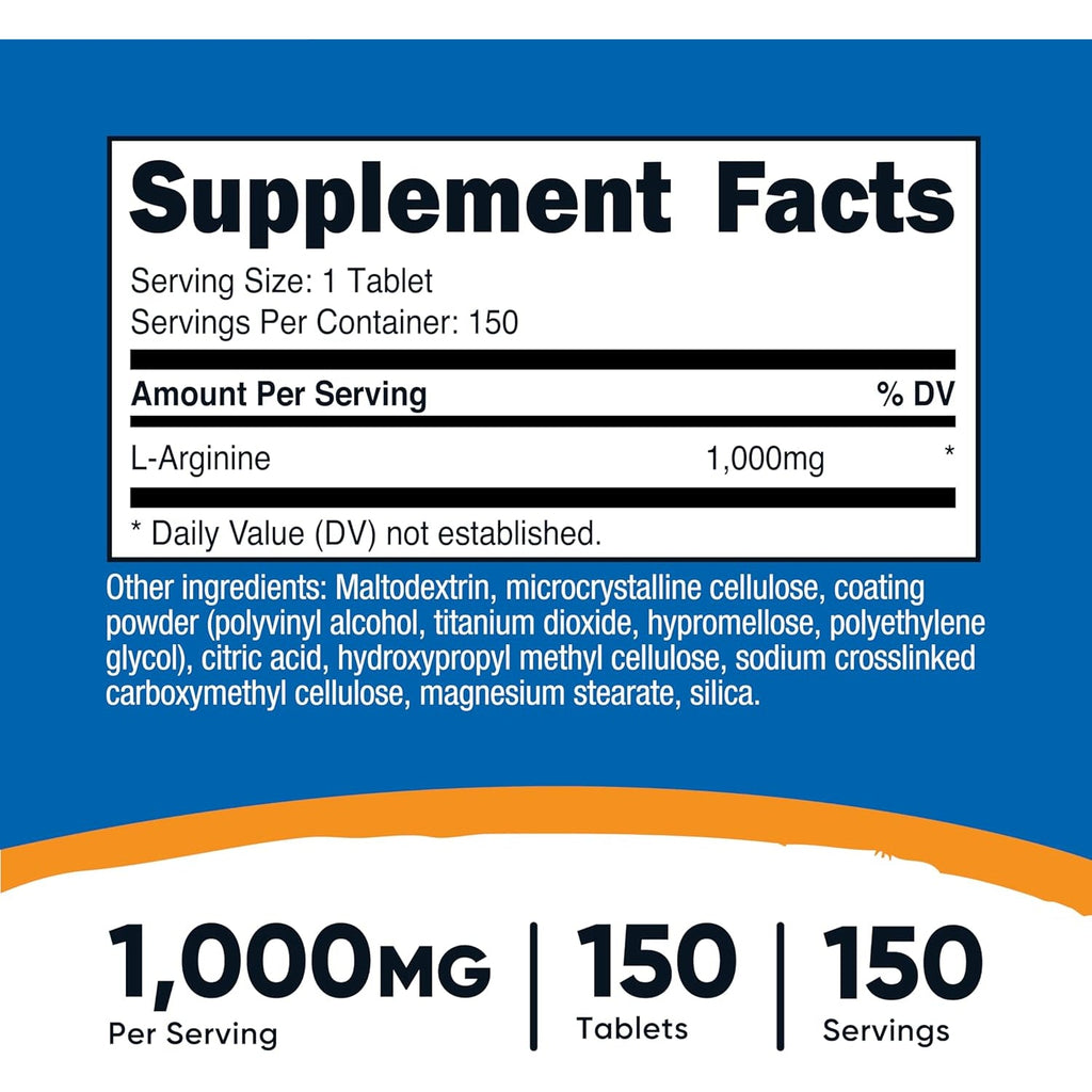 Nutricost L-Arginine 1000Mg, Amino Acid Tablets (150 Tablets)