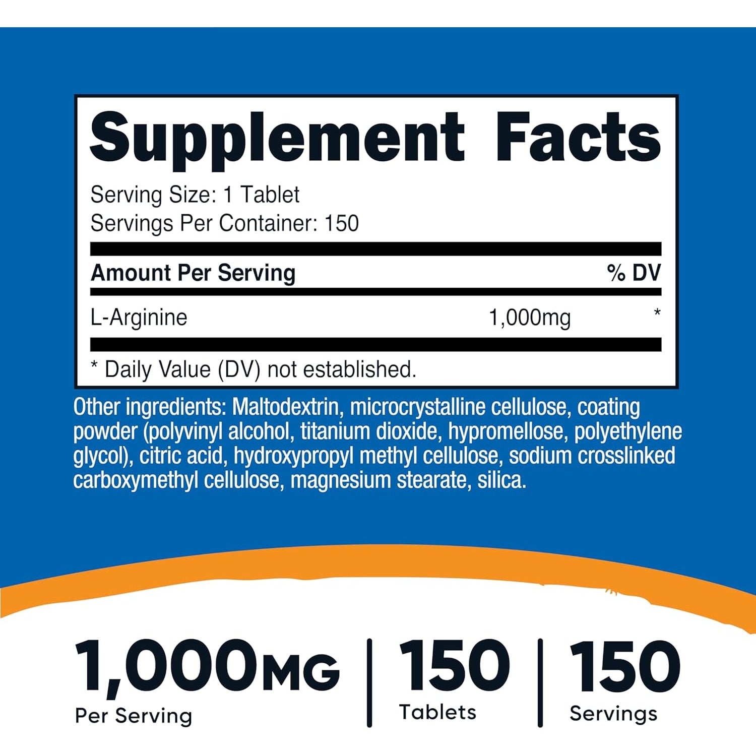 Nutricost L-Arginine 1000Mg, Amino Acid Tablets (150 Tablets)
