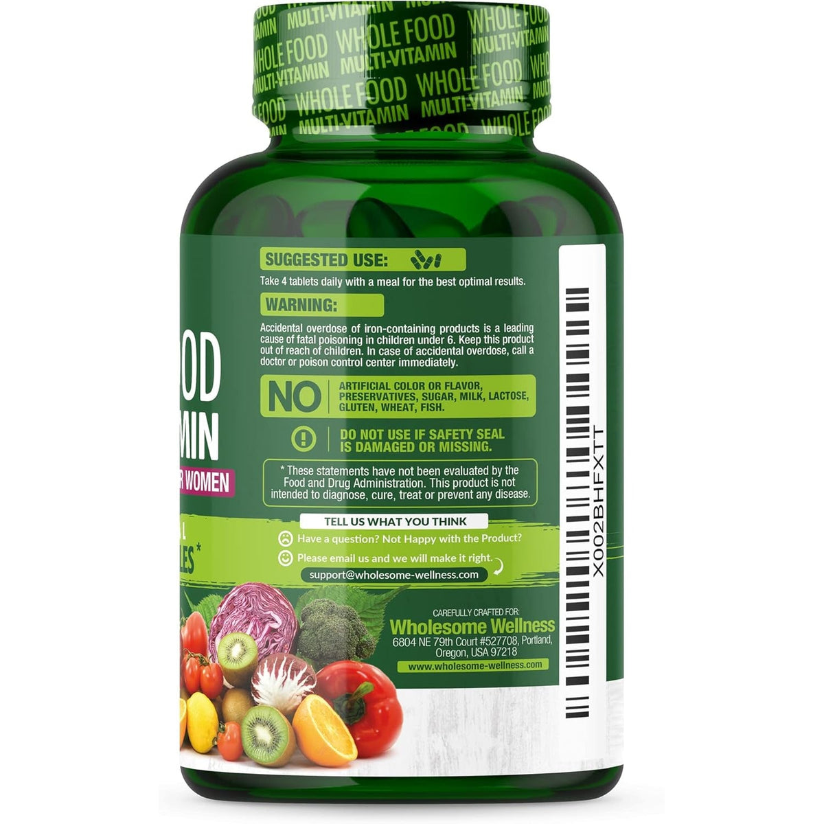 Wholesome Wellness Whole Food Multivitamin for Women - Natural Multi Vitamins, Minerals, Organic Extracts - 120 Tablets