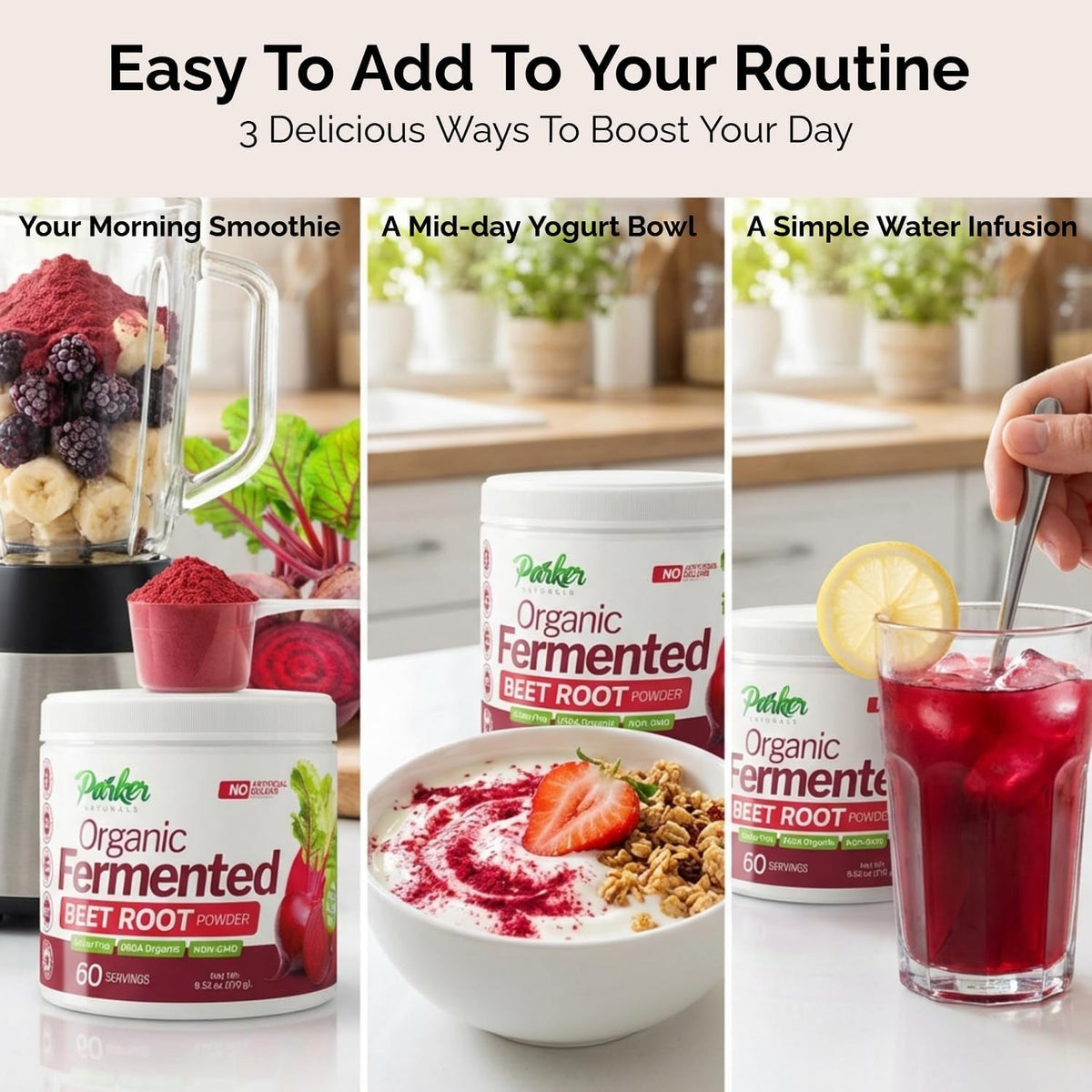 Parker Naturals Organic Fermented Beet Root Powder, 9.52 Oz Beet Powder Supports Healthy Immune System, Gluten Free, Non-Gmo, & Vegan Beets Supplements, 60 Servings