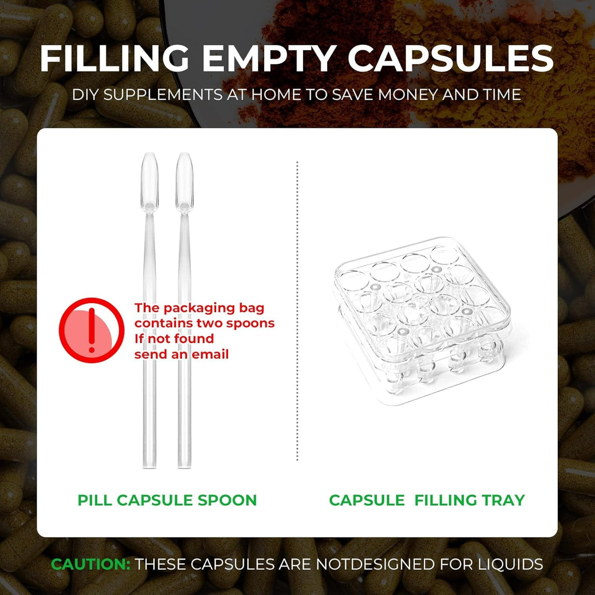 Size 0 Capsules Empty Vegan Plant Based Clear (100 Count) Gluten Free, Non-Gmo, Halal Certified Pill Caps Filling Kit with 2 Spoons for Vegetarian DIY Your Own Supplements