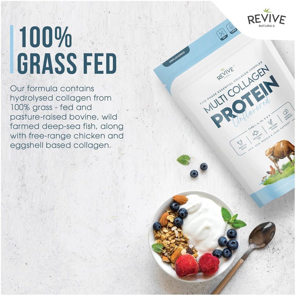 Multi Collagen Hydrolyzed Protein Powder (16Oz) - Types I, II, III, V & X - Grass Fed Bovine (Peptan®), Wild Caught Marine, Free Roaming Chicken & Eggshell Collagen Peptides, Non-Gmo, GF.