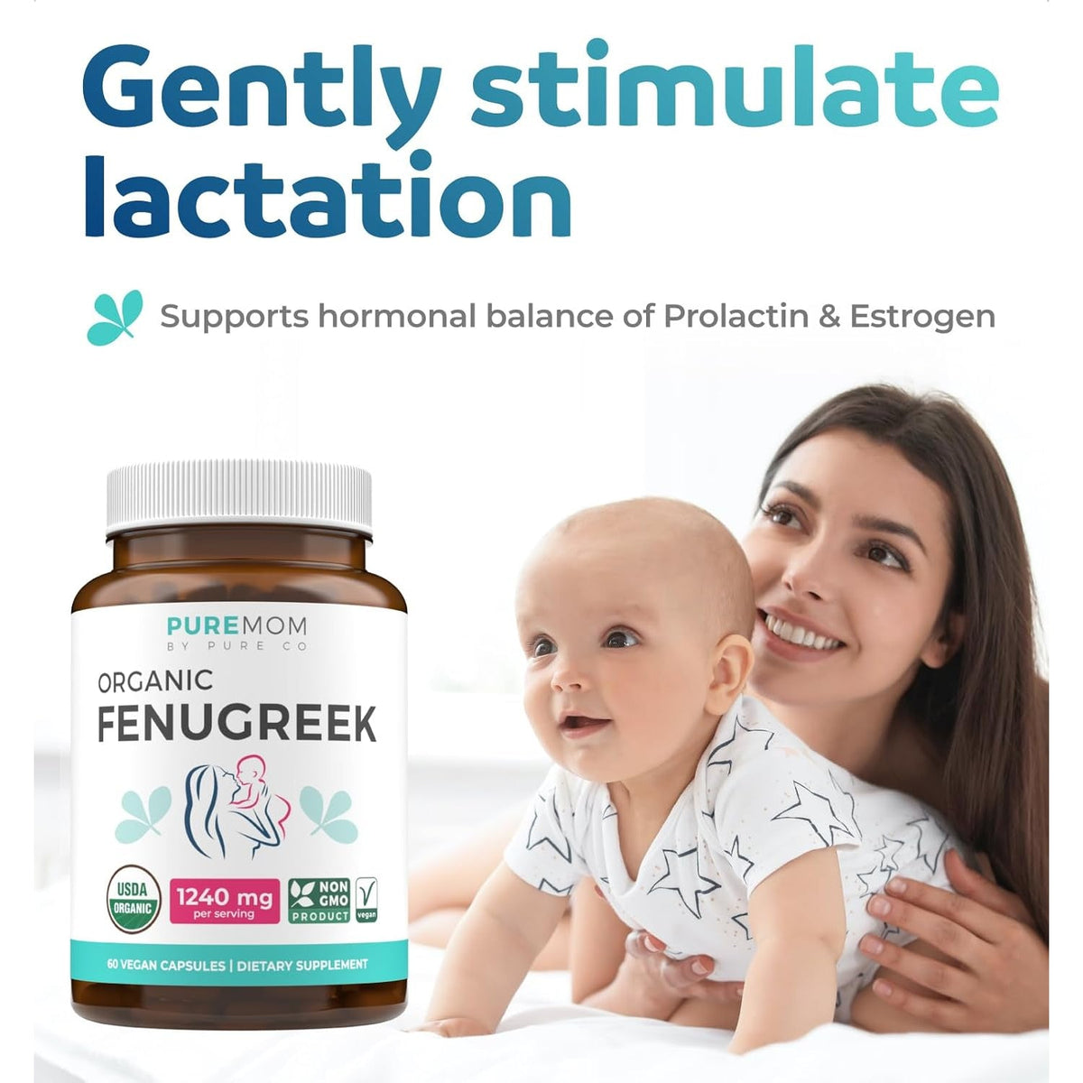 USDA Organic Fenugreek Capsules for Women - Effective Lactation Supplement for Increased Breast Milk Supply - Herbal Breastfeeding Support for Mothers - Gluten Free - 60 Vegan Capsules (No Pills)