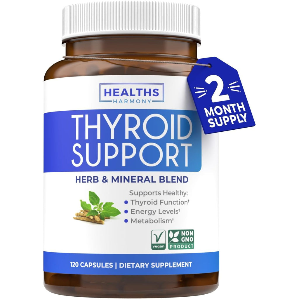 Thyroid Support with Iodine - 120 Capsules (Non-Gmo) Improve Your Energy - Ashwagandha Root, Zinc, Selenium, Vitamin B12 Complex - Thyroid Health Supplement for Women and for Men - 60 Day Supply