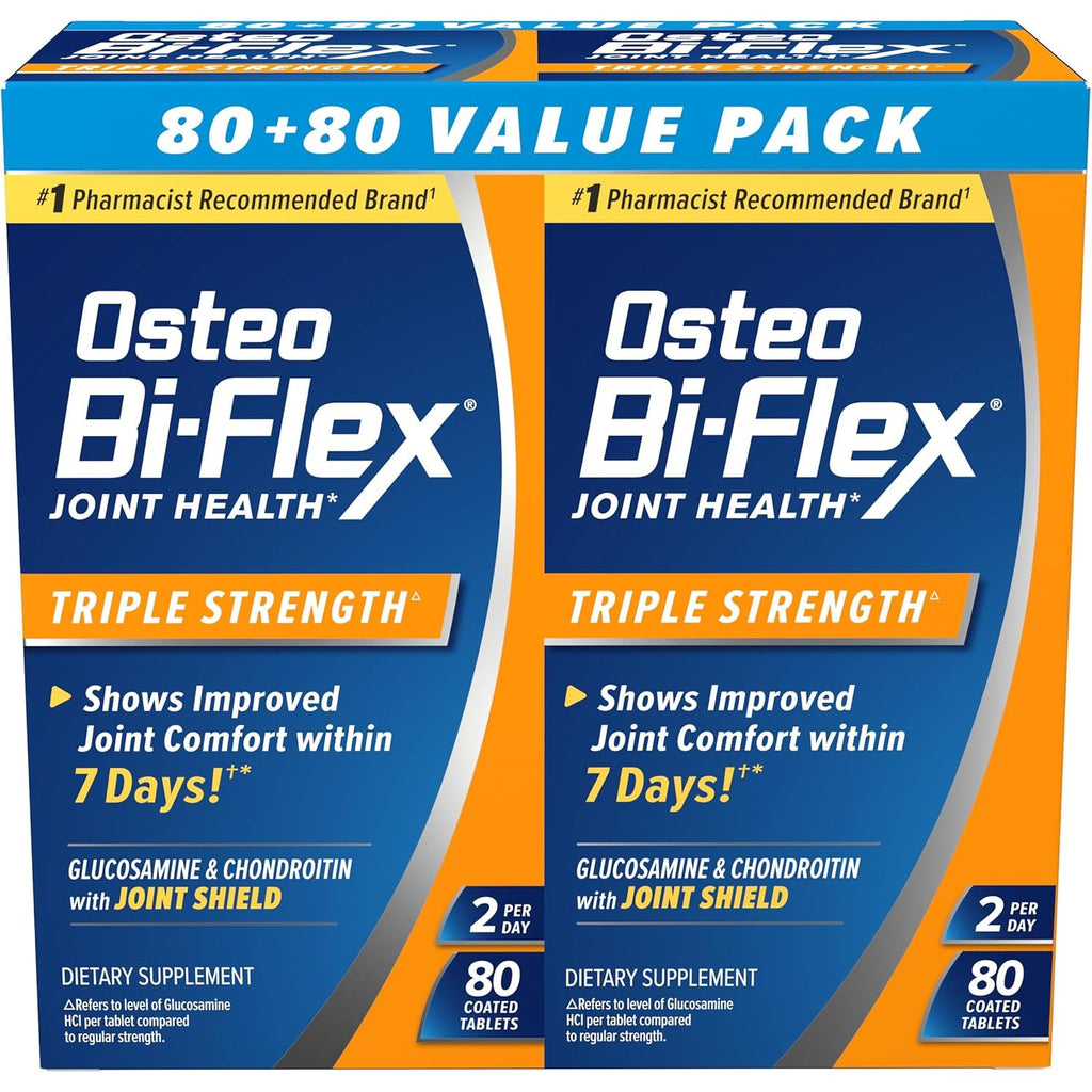 Osteo Bi-Flex Triple Strength Glucosamine Chondroitin Supplement, Improve Joint Function, Strength, Flexibility, Mobility 80 Coated Tablets, 2 Pack