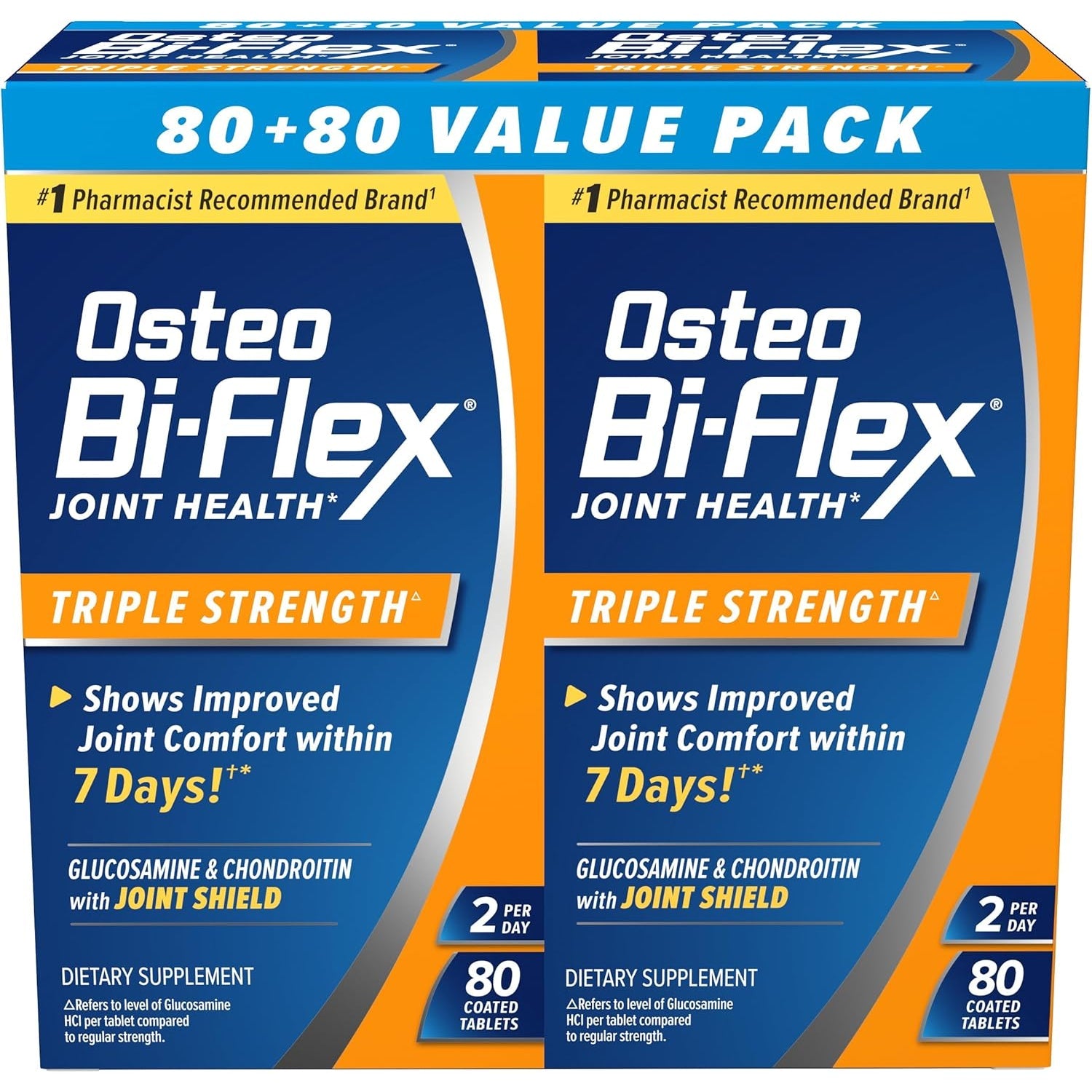 Osteo Bi-Flex Triple Strength Glucosamine Chondroitin Supplement, Improve Joint Function, Strength, Flexibility, Mobility 80 Coated Tablets, 2 Pack