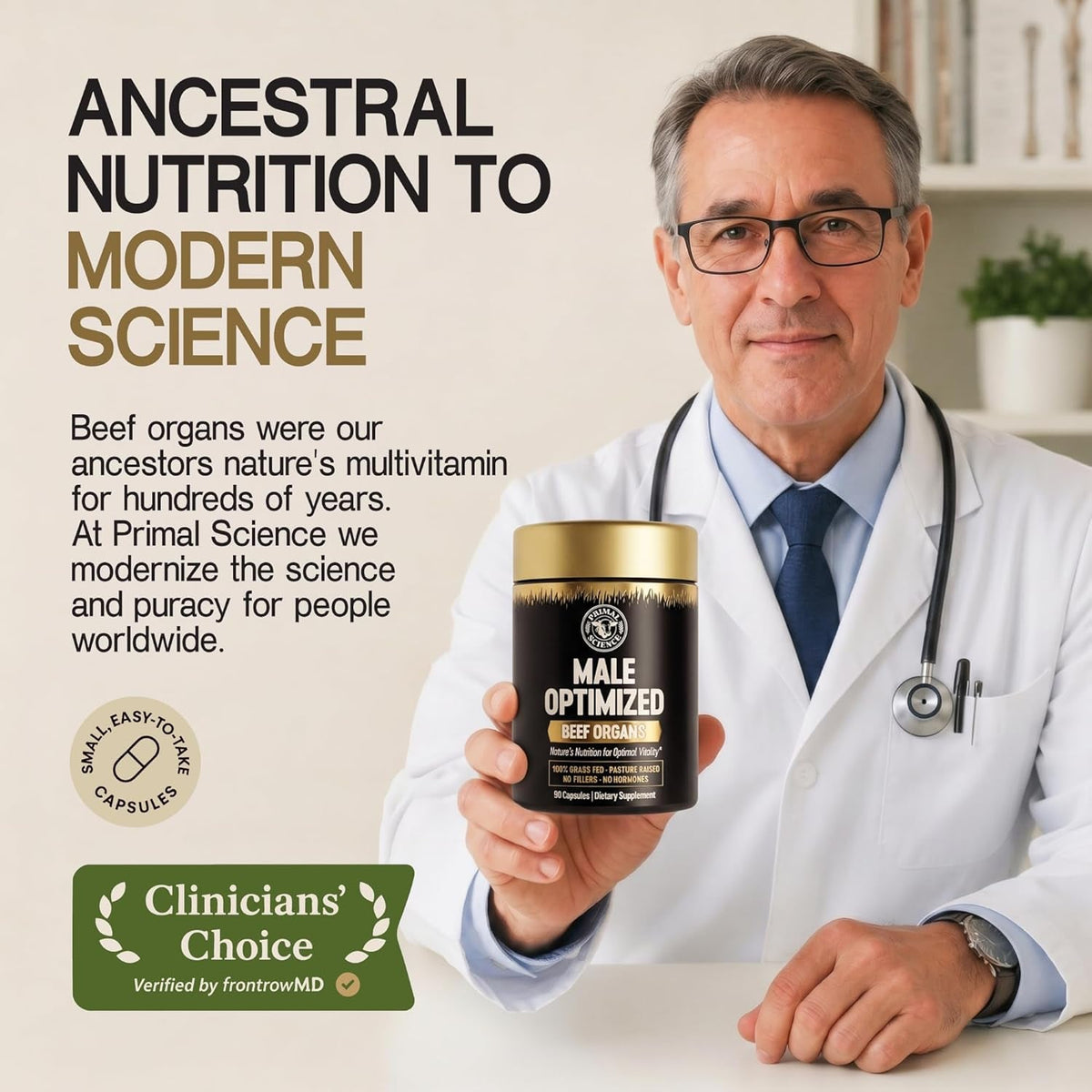 Beef Organ Supplement for Men 100% Grass Fed Beef Testicle, Prostate, Liver & Bone Matrix High Absorption with Black Pepper Non-Gmo, Hormone Free, Made in USA 90 Capsules