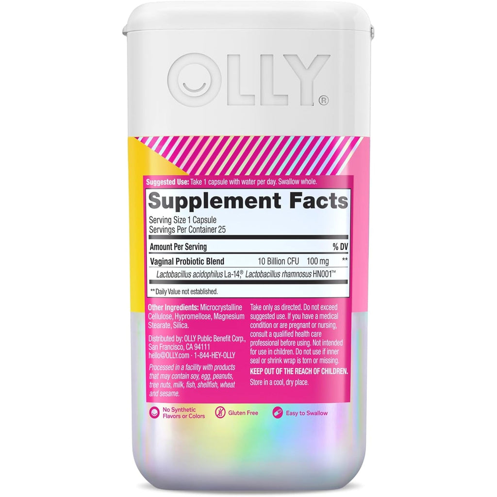 OLLY Happy Hoo-Ha Capsules, Probiotics for Women or People Wth Vaginas, Vaginal Health and Ph Balance,* 10 Billion CFU, Gluten Free - 25 Count