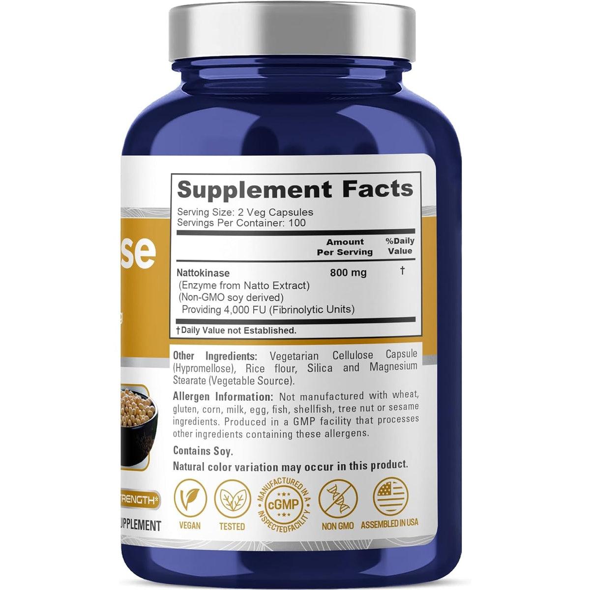Nusapure Nattokinase 4000 FU 800Mg, 200 Veggie Capsules (Vegan, Non-Gmo)