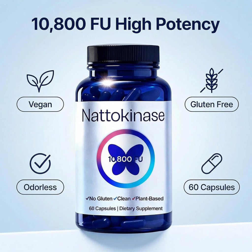Nattokinase Supplement with 10,800 Fu，Ultimate Nattokinase Supplement Organic,Odorless Fermented Soy Enzyme, Vegan, Gluten Free, Easy Daily Routine, 60 Capsules (1Pc)