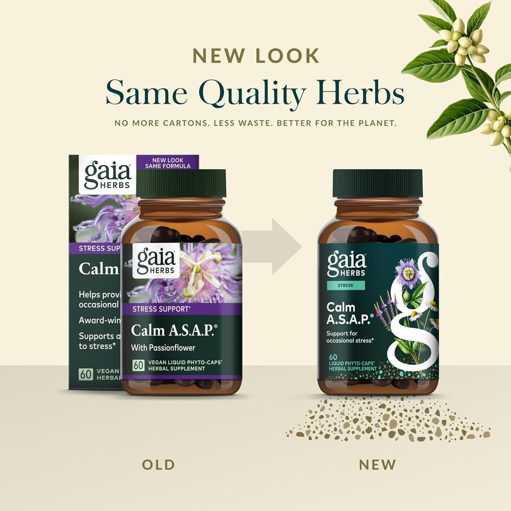 Gaia Herbs Calm A.S.A.P. - Stress Support Supplement with Skullcap, Passionflower, Chamomile, Vervain, Holy Basil & More - Supports Calm* - 60 Vegan Liquid Phyto-Caps (20 Servings)