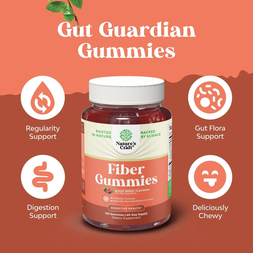 Fiber Gummies for Adults - Chicory Root Supplement with Prebiotic Support for Gut & Digestive Health - Soluble Digestion Capsules for Stomach Regulation & Immune Aid - Sugar Free & Vegan - 120 Count