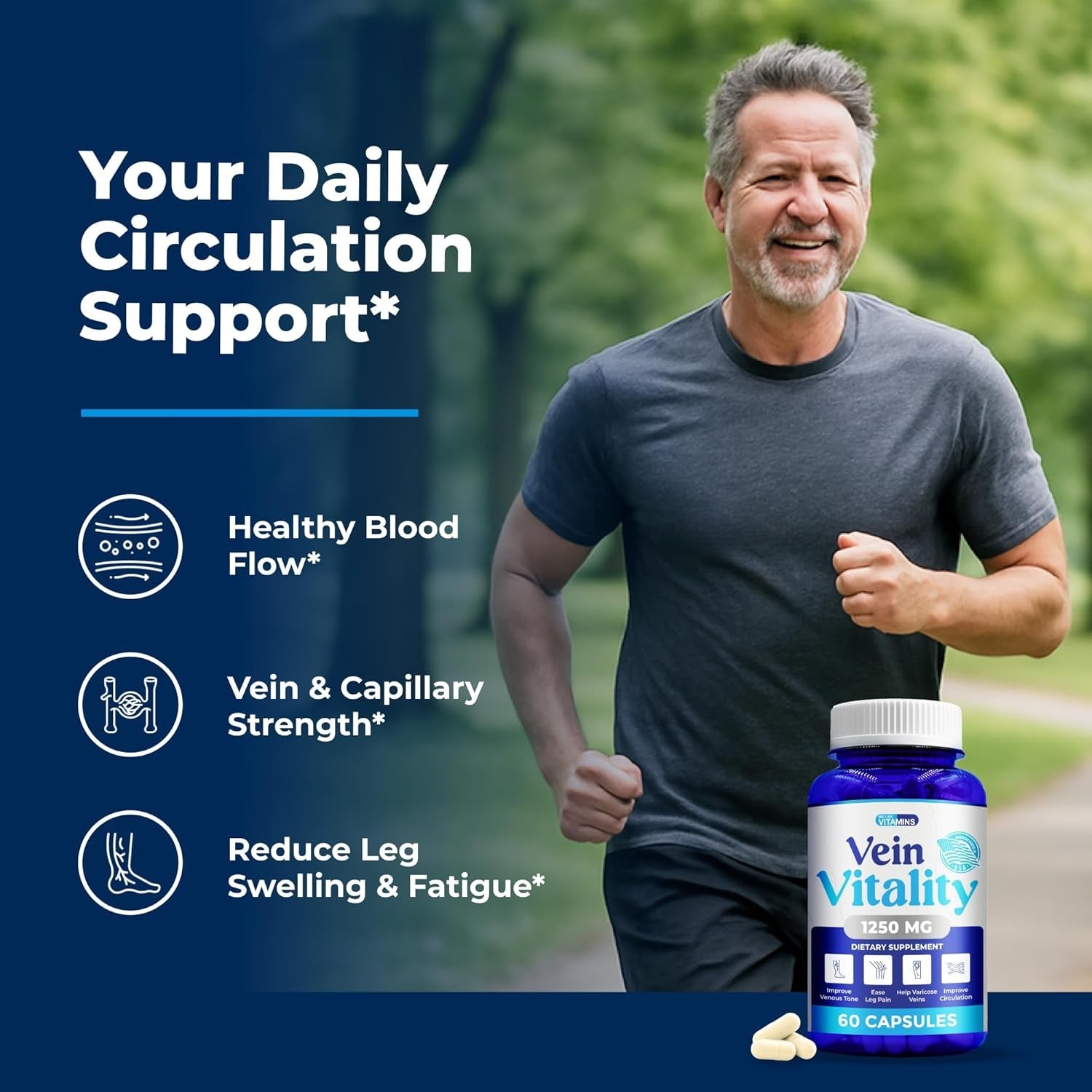 We like Vitamins Vein Vitality 1250Mg Diosmin Hesperidin Complex for Varicose Veins Treatment, Horse Chestnut, Butchers Broom, Bioflavonoids - Supports Blood Circulation for Leg Veins- 60 Capsules