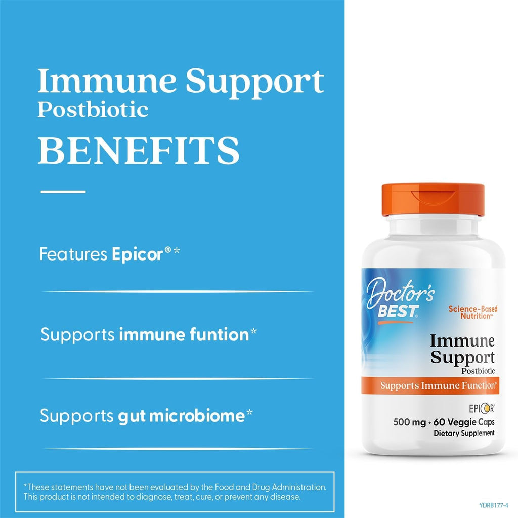 Doctors Best Epicor Immune Support Postbiotic Supplement - 500 Mg Dried Yeast Fermentate per Capsule, Immune & Gut Health Support for Men & Women, Non-Gmo, Gluten Free, Vegan - 60 Veg Caps