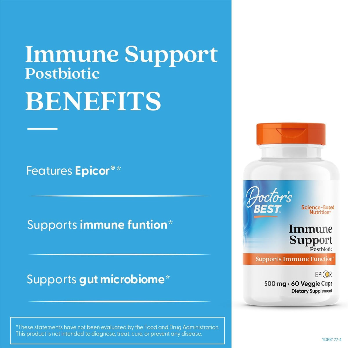 Doctors Best Epicor Immune Support Postbiotic Supplement - 500 Mg Dried Yeast Fermentate per Capsule, Immune & Gut Health Support for Men & Women, Non-Gmo, Gluten Free, Vegan - 60 Veg Caps