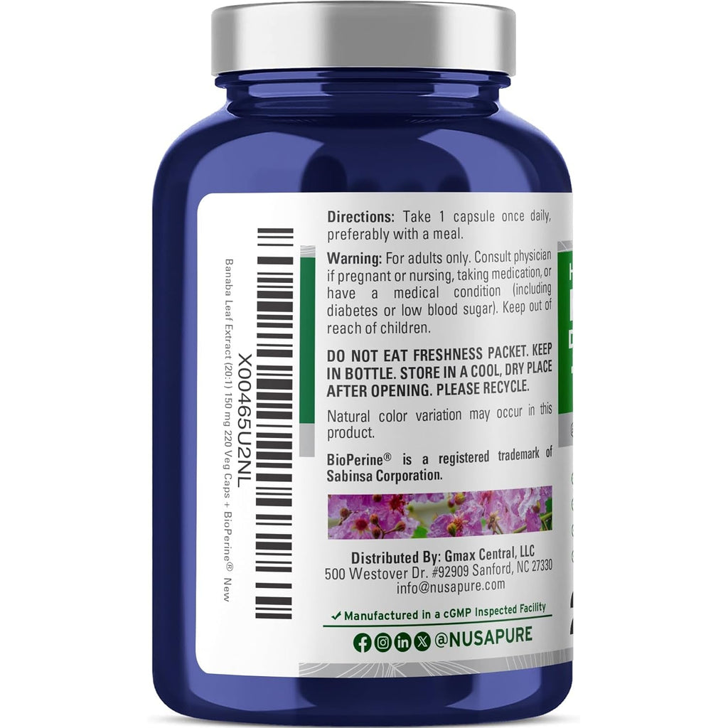 Nusapure Banaba Leaf, 150 Mg, 220 Veg Capsules (Non-Gmo, Vegan)