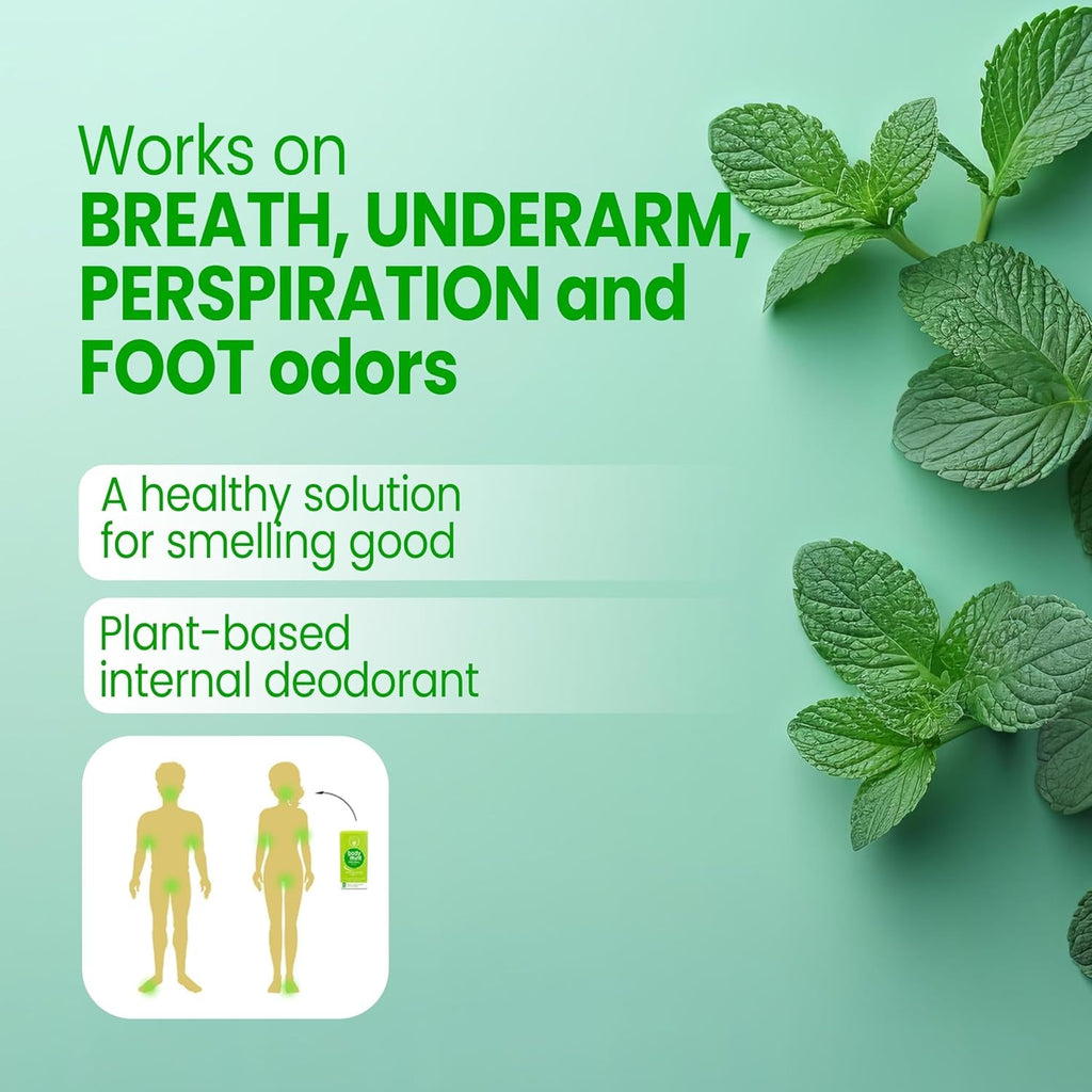 Body Mint Original | Chlorophyll Deodorizing Supplement for Full Body Freshness | Aluminum-Free Plant-Based Internal Deodorant | Fresh Underarms, Breath, Body & Feet | 50 Tabs