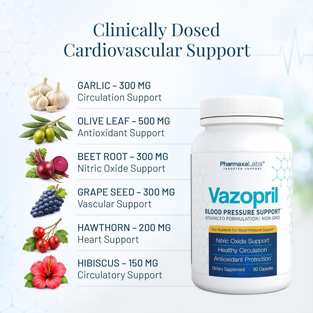 Blood Pressure Support - Vitamin Supplement for Healthy Heart & Blood Circulation - Beet Root, Hawthorn Berry, Garlic, Hibiscus, Olive Leaf & Grape Seed Extract - 90 Capsules